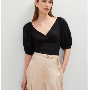 Ann Taylor Linen Blend Knotted Tie Back Blouse